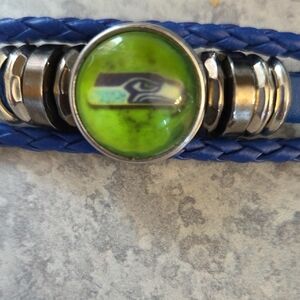 Blue and Green Braided Bracelet Seattle Seahawks Snap Charm.
